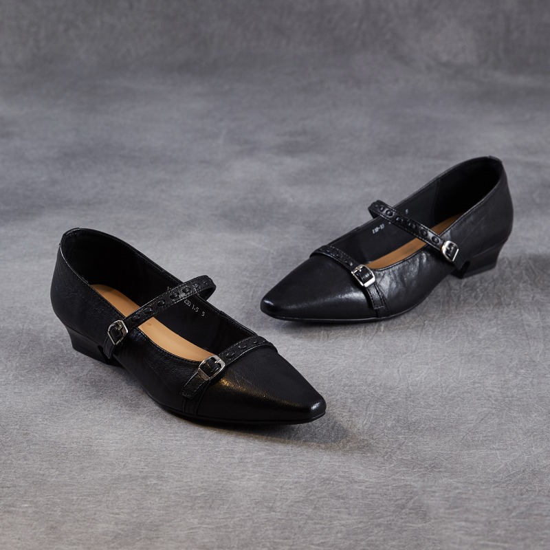 Women Shoes Black - Brązowo-czarne koreańskie damskie baleriny z kwadratowym