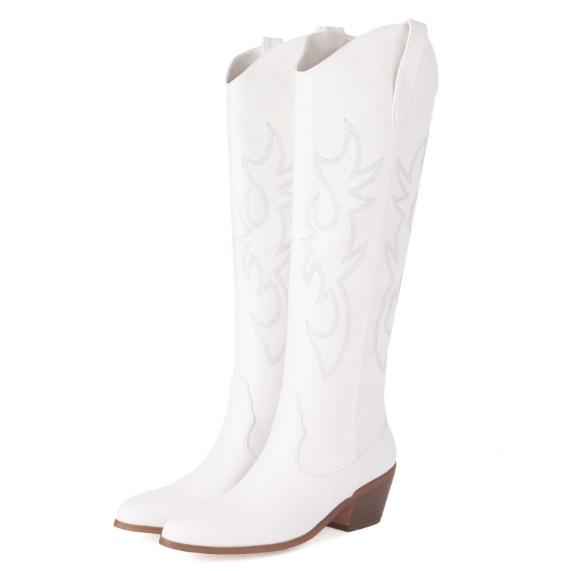 Western Cowgirl Boot - Białe damskie buty do kolan 2023,