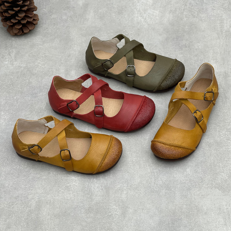 Women'S Shoes Round Toe - Damskie Oryginalne Ręcznie Robione Skórzane Paski