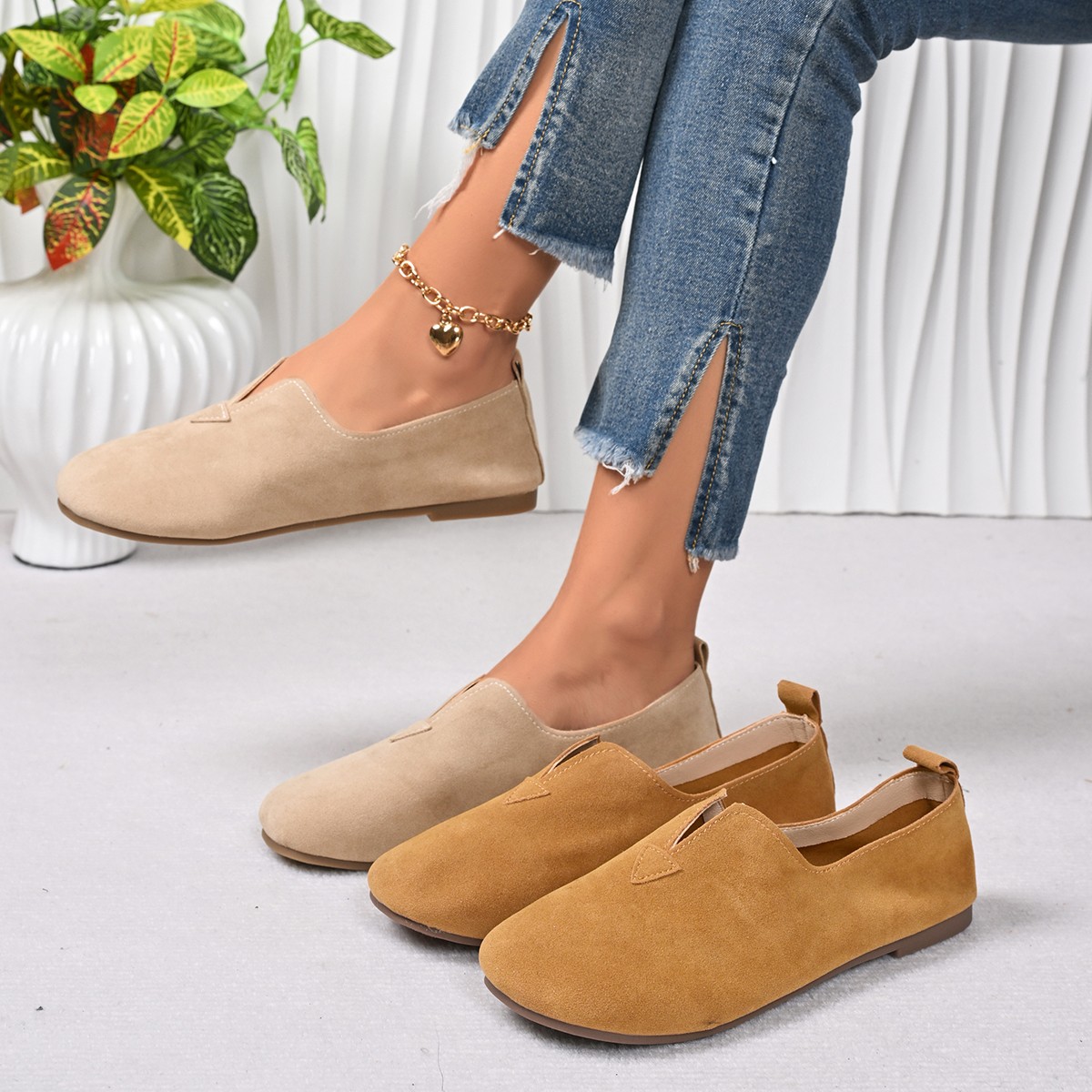 Women Shoes Quick Delivery - Damskie płaskie buty wsuwane z okrągłym