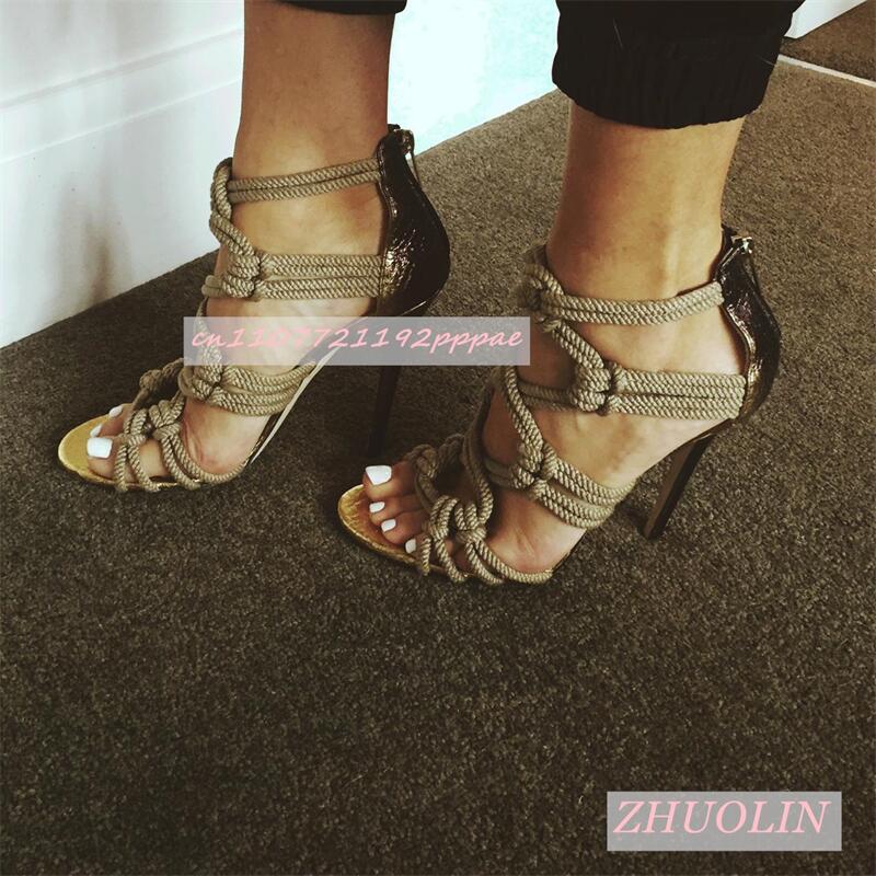 Kids Shoes Women - Sandały damskie z plecionym sznurkiem, odkryte