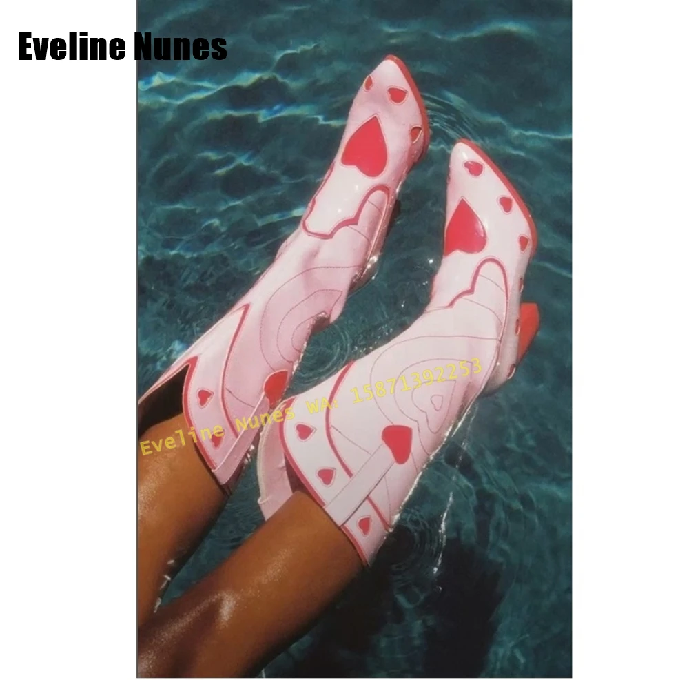 Western Cowgirl Boot - Pink Heart Space Cowgirl Boots Pointed