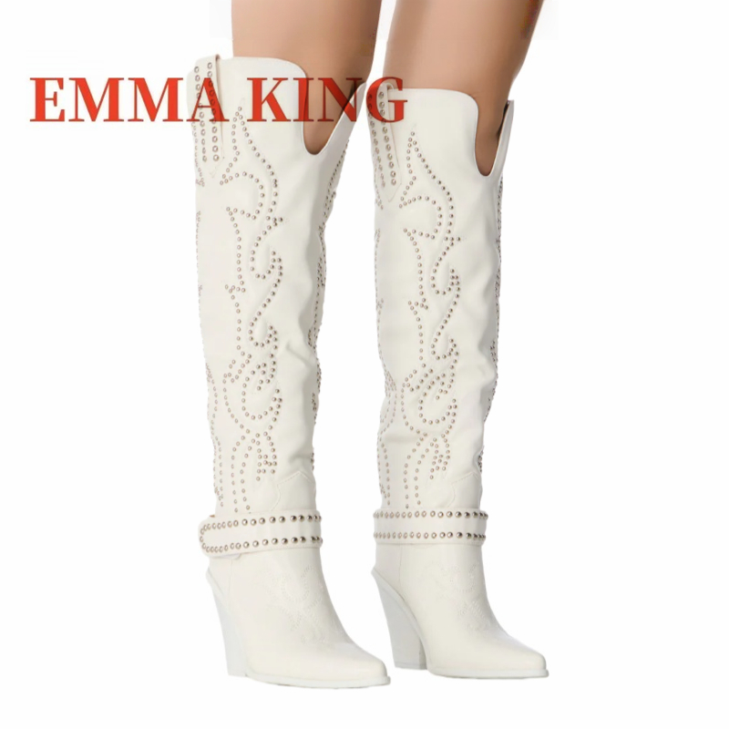 Western Cowgirl Boot - Botki damskie do kolan z nitami,
