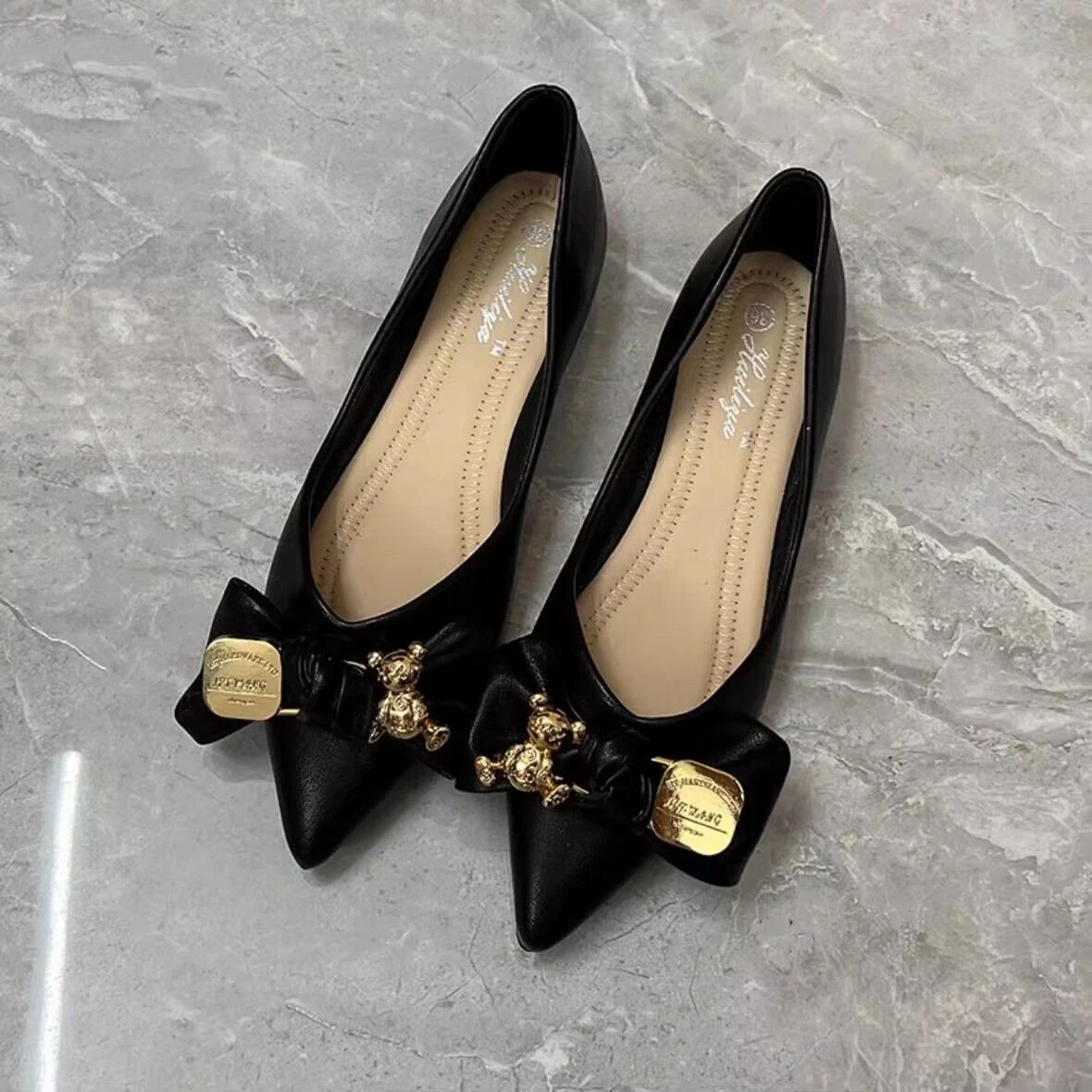 Women Shoes Quick Delivery - Damskie baleriny płytkie z obcasem kokardą