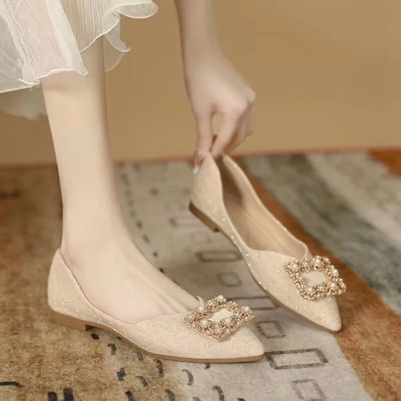 Women Shoes Quick Delivery - Damskie buty na płaskiej podeszwie, szampańskie,