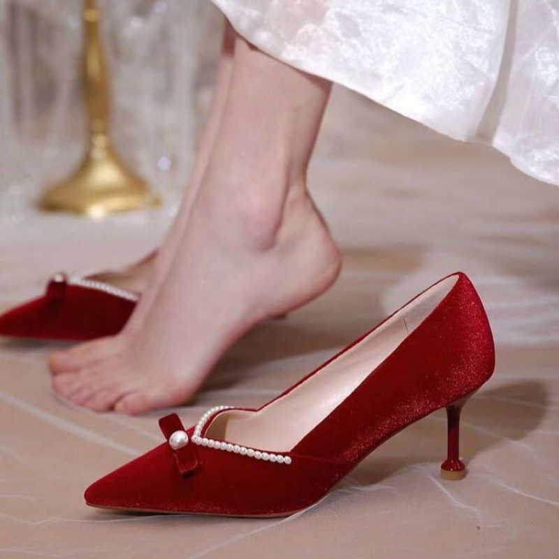 Czerwone szpilki damskie z per – Women Shoes Quick Delivery recenzja i cena